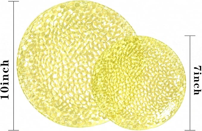 Rubtlamp 60 Pcs Yellow Plastic Plates, Hammered Heavy Duty Disposable Plates, Fancy Party Platos Include 30 Yellow Dinner Plate,30 Disposable Dessert Plate for Easter Daily Reception