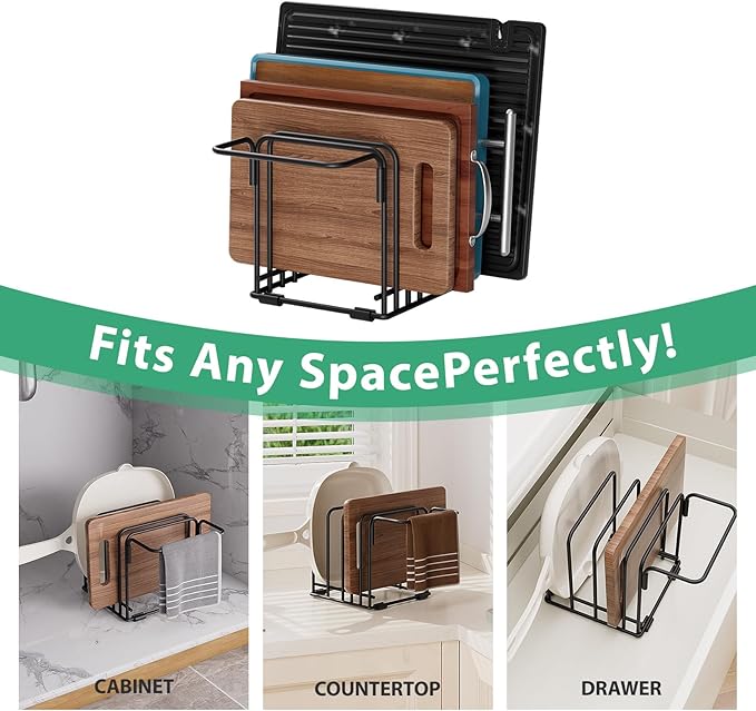 Cutting Board Organizer,5-Slot Steel Kitchen Storage Rack for Cutting Boards, Baking Trays,towel,and Thin Pans-Space-Saving Kitchen Storage (Black, 2 Pack)