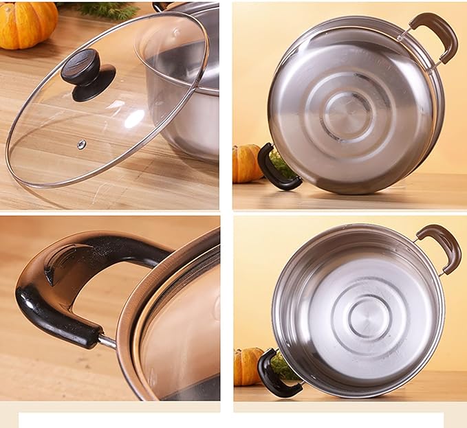 Stainless Steel Saucepan, 0.9 Quart Double Handle Milk and Soup Pot with Lid for Warming, Cooking and Boiling Milk, Spaghetti, Soup in Kitchen and Outdoor (16cm)