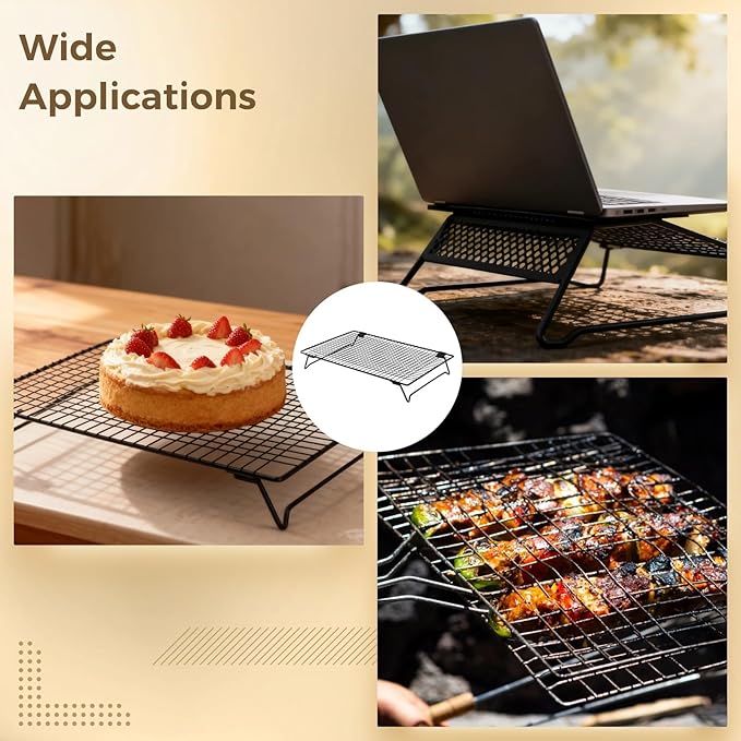 2 Pack Cookie Cooling Racks, Carbon Steel Wire Grid for Baking, Foldable Non-Stick Tray, Stackable Design for Bread Pastries, Laptop Vent Stand, 13.4 in x 9.4 in x 2.4 in / 34 cm x 24 cm x 6 cm