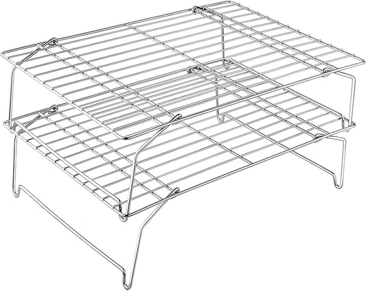 TeamFar Cooling Rack, 15”x10” Stainless Steel Wire Rack forBaking Roasting Cooling, Non-Toxic & Heavy Duty, Stackable & Flexible, Dishwasher Safe, 2-Tier