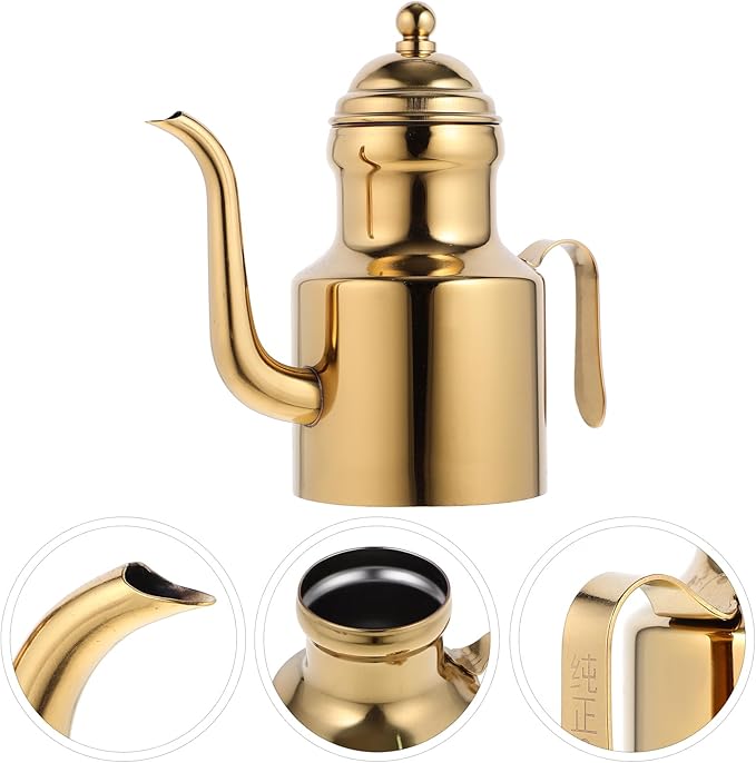 Stainless Steel Oil Bottle, 11oz Olive Oil Dispenser, Drip Free Spout, Oil Dispenser for Kitchen, Vinegar Pot, B-Golden