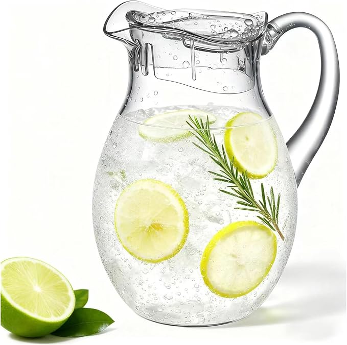 Middle Size Clear Plastic Pitcher with Lid (72 oz), Unbreakable Water Pitcher with Handle, Fridge Jug, BPA-Free, Shatter-Proof, Great for Iced Tea, Sangria, Lemonade, Juice, Milk, and More