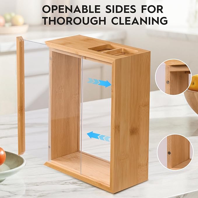 Food Dispenser 2L,2 Pack Easy-to-Clean Bamboo Food Storage Containers Featuring a Removable PVC Door Panel，Cereal Cispensers For Serving Tea,Coffee,Sugar,Candy,Pasta,Spice