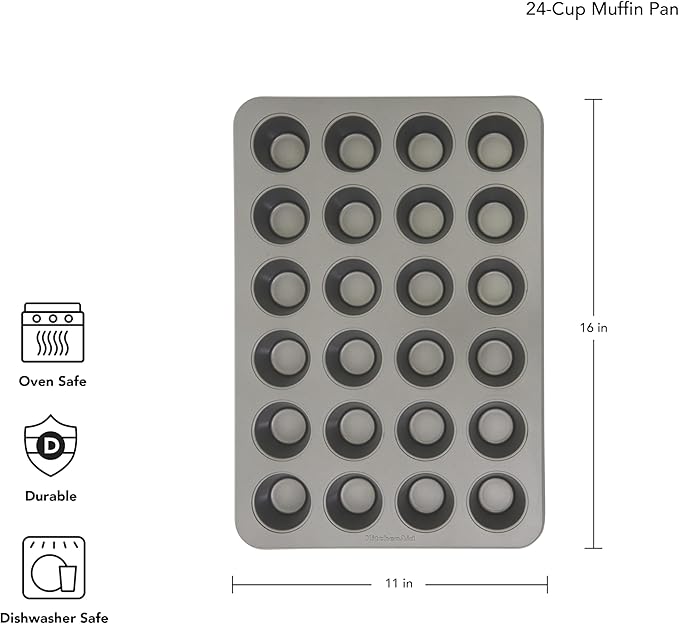 KitchenAid 24-Cup Nonstick Aluminized Steel Mini Muffin Pan, Contour Silver (Pack of 6)