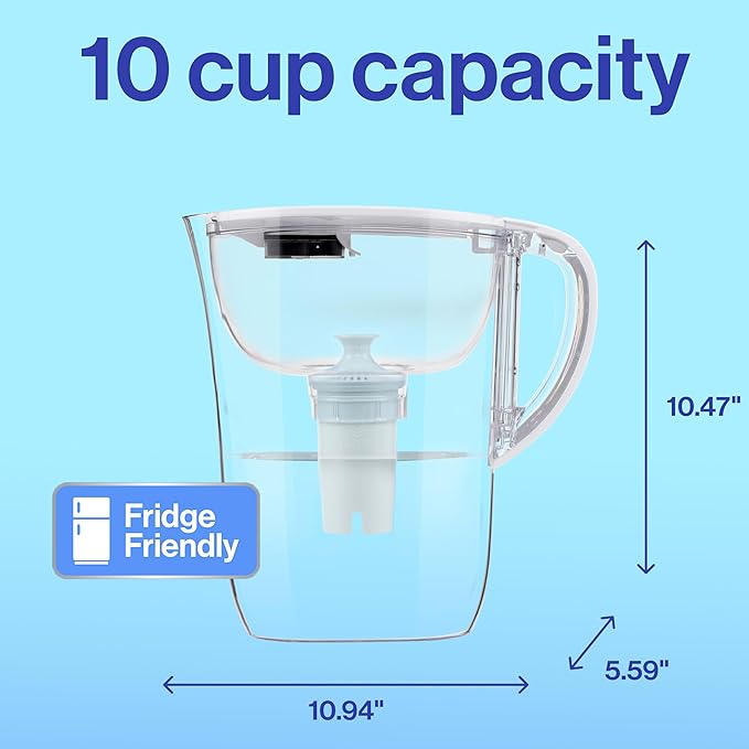 Brita Large 10 Cup Water Filter Pitcher, 1 BritaPlus Filter, Everyday, Stone Blue (Package May Vary)