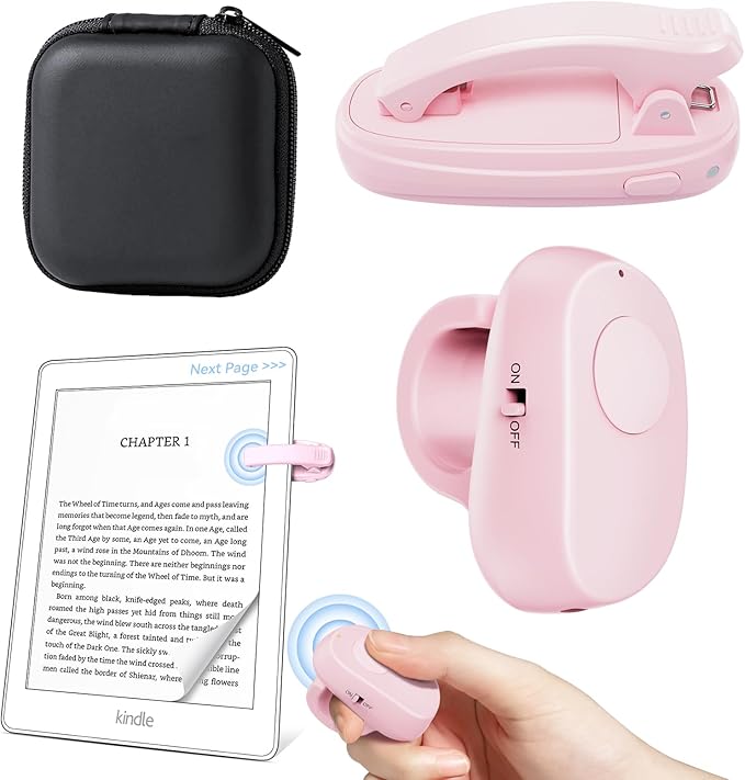 Finger Ring Kindle Page Turner Remote, Rechargeable Wireless Clicker for Kindle Paperwhite, E-Readers & Camera, Perfect for Hands-Free Reading Anywhere, Bed, Treadmill Reading (Pink)