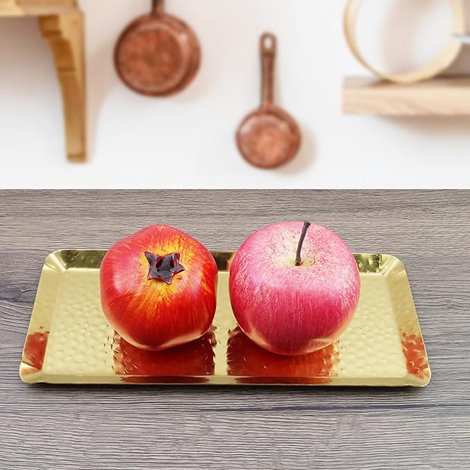 Antrader Hammered Rectangular Platter Serving Tray,Stainless Steel Decorative Storage Tray, Gold (10-Inch by 4-Inch)