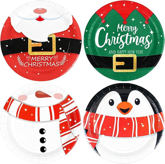 48 Pcs Christmas Party Paper Plates, Colorful Christmas Themed Dessert Plates 7" Christmas Snowman Party Disposable Plates for Xmas Winter Holiday Dining Kitchen Party Favors