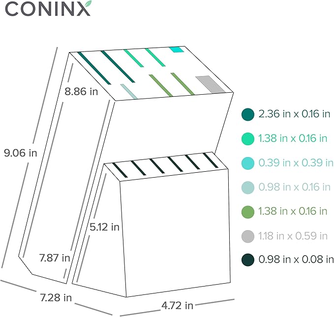 Coninx Rubber Wood Kitchen Knife Block, 15 Slots Holder, Professional Quality Organizer, Secure Stand, Keep Knives Neat & Sharp, Solution for full Drawers, Display Stand for Storage
