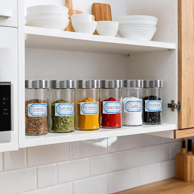 Segarty 3oz Glass Spice Jars with Stainless Steel Lids, 2 Pack 90ml Spices Jar with Labels, Round Seasoning Container for Salt Sugar Pepper Storage, Small Seasoning Bottles with 7 Stickers and 1 Brush