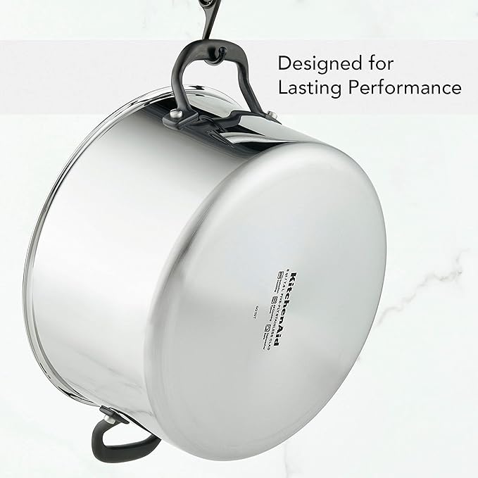 KitchenAid 5-Ply Clad Polished Stainless Steel Stock Pot/Stockpot with Lid, 8 Quart