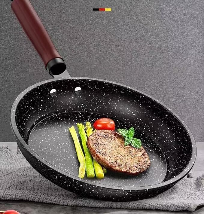 Non-stick frying pan, granite-coated skillet, lightweight egg pan, chef's frying pan,Fried eggs don't stick to the pan， wooden handle (10 inches)