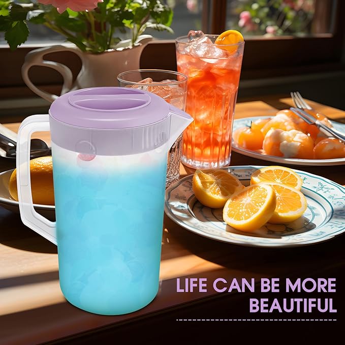 Uiifan 4 Pcs Plastic Water Pitcher with Lid,Spout and Handle Plastic Juice Pitcher Tea Beverages for Fridge Water Carafe Jug for Lemonade Milk Cold Drink Home Daily Party(Multicolor,1 Gallon)