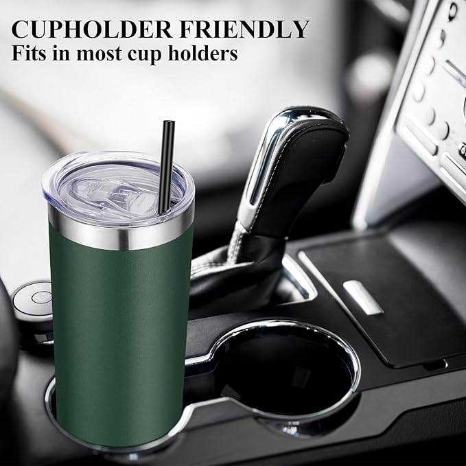 VEGOND Stainless Steel Tumblers Bulk 6 Pack, 20 oz Vacuum Insulated Skinny Tumblers with Lid and Straw, Double Wall Coffee Mug, Travel Water Cup, Dark Green