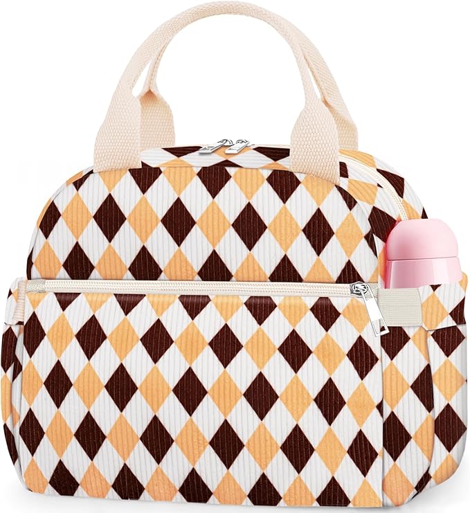 Lunch Box for Women, Cute Corduroy Grid Insulated Lunch Bag Women Reusable Work Leakproof Simple Adults Large Lunch Boxes Tote Bag Men Cooler Bag