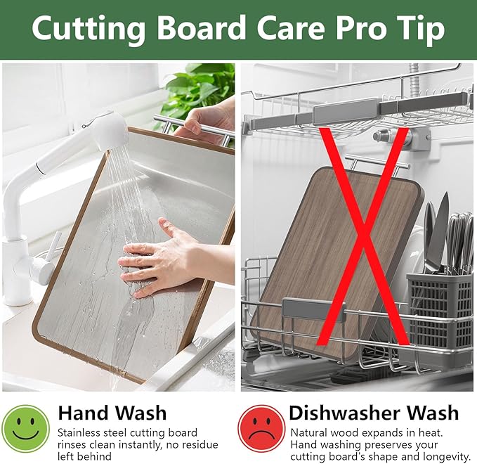Stainless Steel Cutting Board Wood Double Sided Chopping Cutting Boards for Kitchen - 2 in 1 Ebony Metal with Handle Scratch Resistant Raw Meat Vegetable Fruit Cooking Gift(Large17.7"L x 11.6"W)