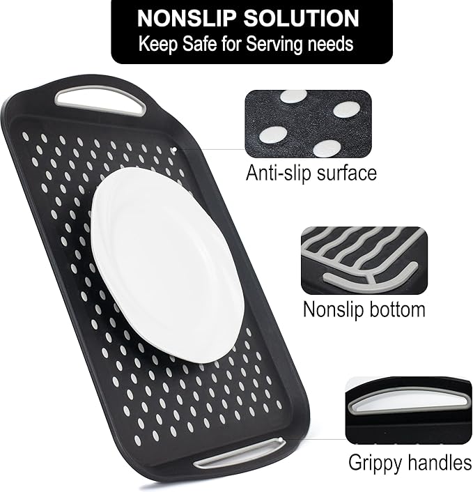 Large Anti-Slip Serving Tray with Handles, Dual Rubber Grippy Lap Food Trays for Eating, Dinning, Breakfast, on Couch/TV, White - Set of 2
