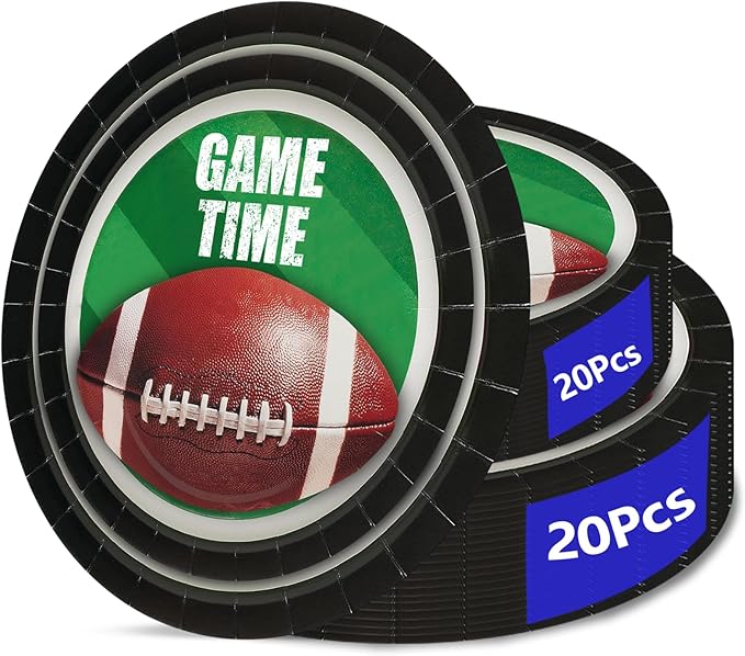 40pcs Football Party Paper Plates Set Disposable Sports Party Food Dinner Dessert Plate Birthday Tableware Decorations Favors, Including 20pcs 9" and 20pcs 7" Plates for Football Theme Plate