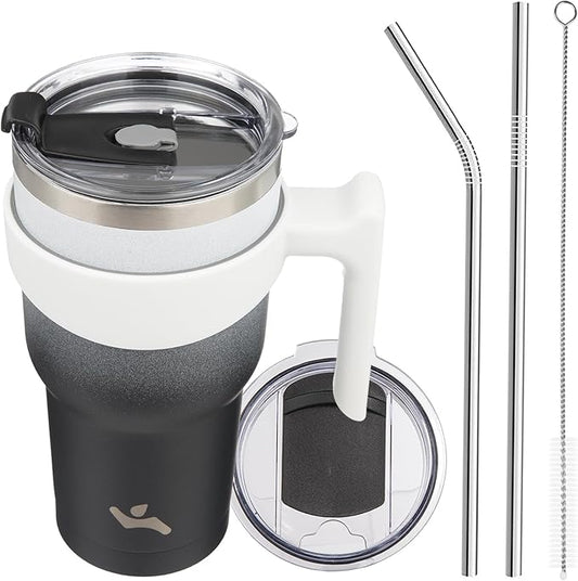 30 oz Tumbler with Handle and 2 Straw 2 Lid, Insulated Water Bottle Stainless Steel Vacuum Cup Reusable Travel Mug,Day Night