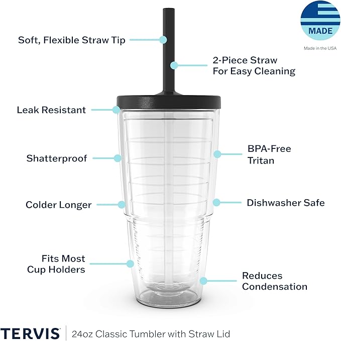 Tervis Home of the Free Because of the Brave Made in USA Double Walled Insulated Tumbler Travel Cup Keeps Drinks Cold & Hot, 24oz with Straw Lid, Classic