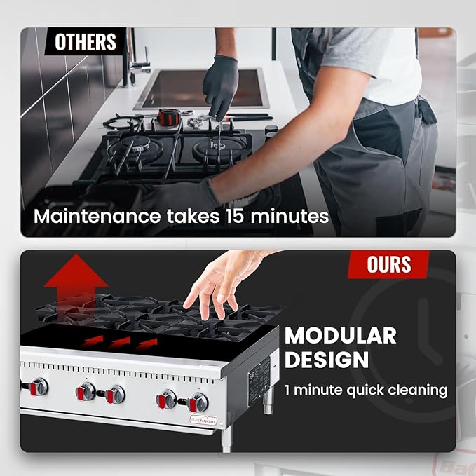Commercial Gas Stove 6-Burner - 150,000 BTU Countertop Cooking Stove Range, Heavy-Duty Hot Plate, Stainless Steel Cooking Equipment for Restaurant, kitchens, Propane/Natural Gas