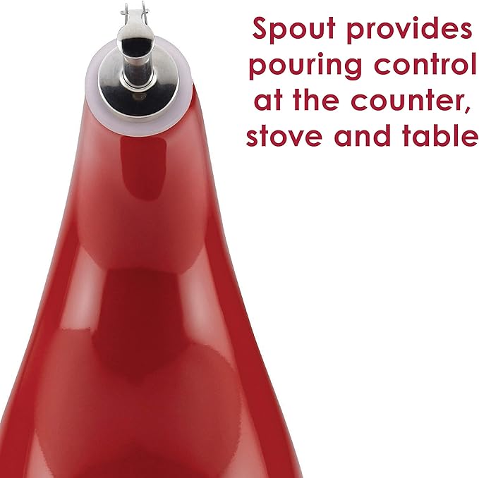 Rachael Ray Solid Glaze Ceramics EVOO Olive Oil Bottle Dispenser with Spout Set, 2 Piece, Red (Pack of 4)