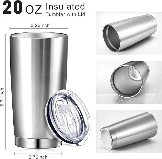 Sieral 36 Pack Stainless Steel Tumblers Bulk with Lids Double Wall Vacuum Insulated Coffee Cups Blank leakproof Powder Coated Tumblers for Engraving Wedding Graduation Party Favors(20 oz,Silver)
