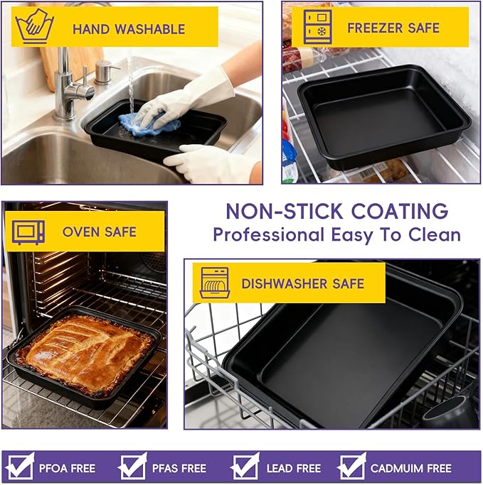 8x8 Baking Pan,Square Cake Pan,Nonstick Square Baking Pan for Making Brownies, lasagna,Rust-Resistant, Dishwasher Safe,2 PCS Heating Aluminum Bakeware with Silicone Scraper & Oil Brush