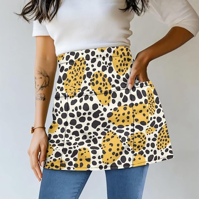 Server Waitress Waist Apron with 3 Pockets, Short Aprons for Servers,Waiter Apron For Waiter Accessories