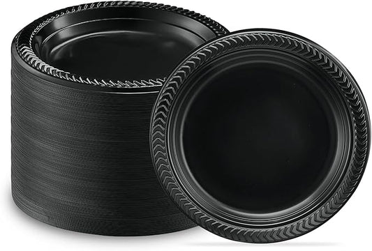 PLASTICPRO 400 PCS Black Plastic Plates Light Weight 6 Inch Plastic Dessert Plates Black Plates Disposable for Party and Wedding