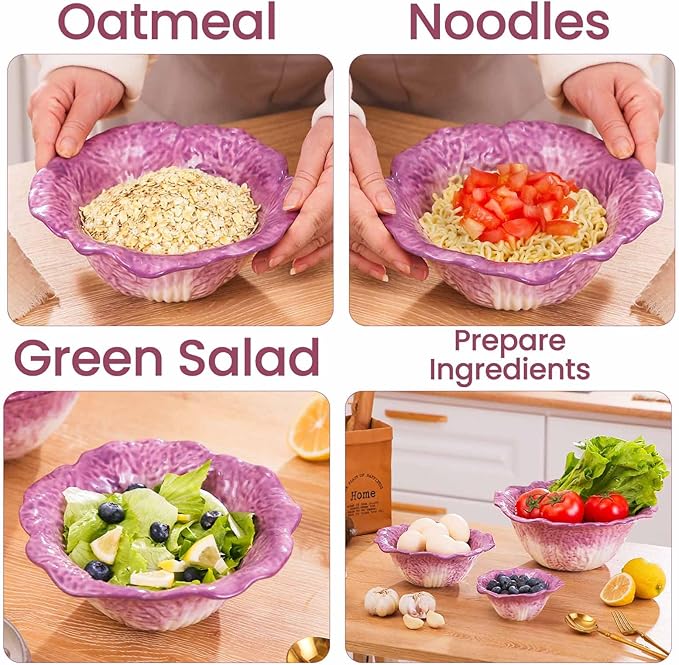KXZ Purple Ramen Noodle Bowls Microwavable 7 Inch, 16 Oz Ceramic Dinner Bowl Sets of 4 for Kitchen, Orcelain Silverware Set for Cereal, Soup, Serving, Rice, Pho, Salad, Pasta, Chip, Fruits, Vintage