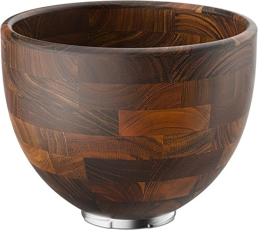 Cofun Premium Wood Mixing Bowl, Compatible with 4.5-5 Qt Tilt-Head Stand Mixers, Natural True Wooden Bowls, 5 Qt Kitchen Aid Bowls for Mixer with Stainless Steel Locking Base