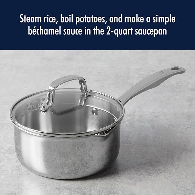 HENCKELS Clad H3 2-qt Saucepan, Induction Pan, Stainless Steel, Durable and Easy to clean