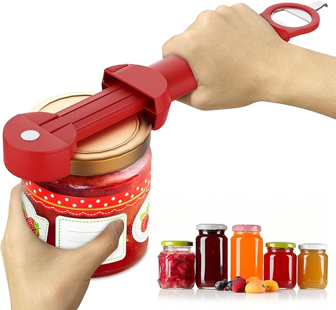 Jar Opener Bottle Opener for Seniors with Arthritis, Multi Retractable Magnetic Can Opener, Jar Grippers for Opening Jars, Kitchen Gadgets for Weak Hands and Senior Arthritis (Red)