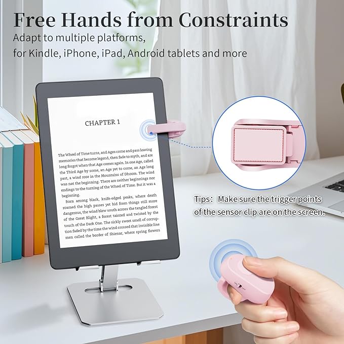 Finger Ring Kindle Page Turner Remote, Rechargeable Wireless Clicker for Kindle Paperwhite, E-Readers & Camera, Perfect for Hands-Free Reading Anywhere, Bed, Treadmill Reading (Pink)