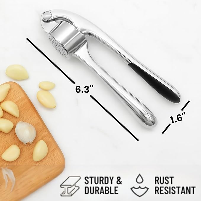 Garlic Crusher Stainless Steel | Mincer Tool | Rustproof Garlic Masher | Garlic Press | Easy to Clean & Squeeze | Travel Friendly | Dishwasher Safe Presser (Silver)