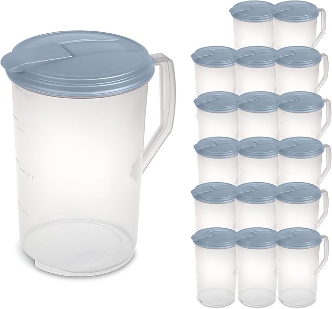 Sterilite 18 Pack 1 Gal Round Pitcher, Drink Dispenser Jug, Flip Tab Lid, Washed Blue