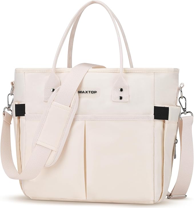 MAXTOP Lunch Bag Women for Work Insulated Thermal Lunch Box with Wide-Open Pocket Reusable Leakproof Cooler Bags with Removable Shoulder Strap for Teacher Nurse Office Picnic Travel XL-Beige