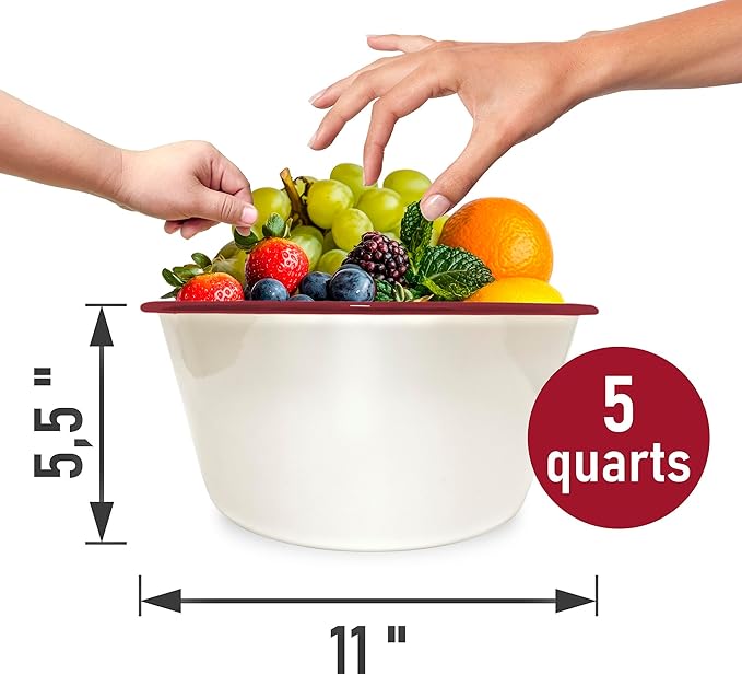 CWI Large Mixing Bowl for Kitchen - Vintage Metal Bowl for Kitchen, Camping, and Everyday Use - Chip-Resistant for Long-Lasting Durability