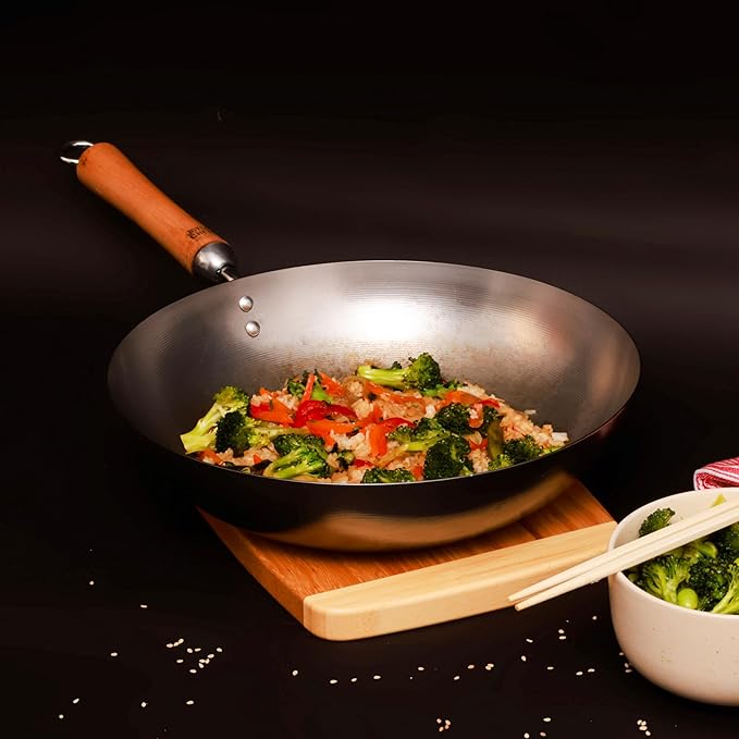 JOYCE CHEN Classic Series 12-Inch Carbon Steel Stir Fry Pan with Birch Handle