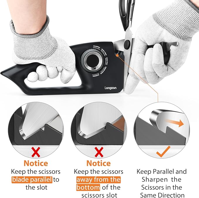 Longzon 6-in-1 Knife Sharpener 5 Stage for Serrated Knives, Scissors with Cut-Resistant Glove,Original Premium Polish Blades,Best Kitchen Knife Sharpener Repair & Restore Pocket Knife, Chefs knife