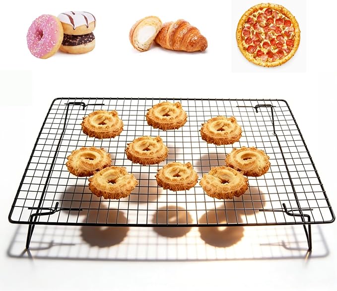 Cooling Rack for Cooking and Baking, 16.9x11in Cookie Baking Rack Collapsible Folding Legs Wire Grid Nonstick Cooling Pan for Roasting & Grilling & Cooking