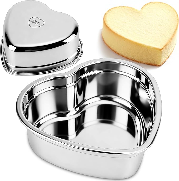 Heart Shaped Cake Pans, Nonstick 6x3 Inch Heart Cake Pan for Layer Cakes 1-2 Servings, Stainless Steel Small Cake Pan Tins for Birthday/Valentine's Day/Wedding/Anniversary, Dishwasher Safe