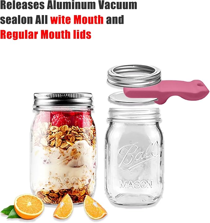Mason Jar Opener and Canning Tool, Compatible with Mason Jar Lids, Releases Vacuum Seal on Wide Mouth and Regular Mouth, Magnetic Lid Lifter for Canning, Pickling (Peach Pink)