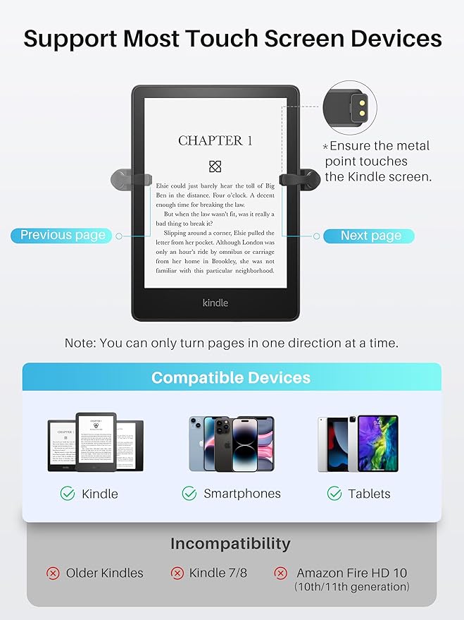 Page Turner for Kindle with Case, 2025 New Remote Control Page Turner for Kindle Paperwhite Oasis, Clicker Accessories for Reading Novel/Comic, Compatible with iPhone, Kobo, iPad, Android Tablet-Black