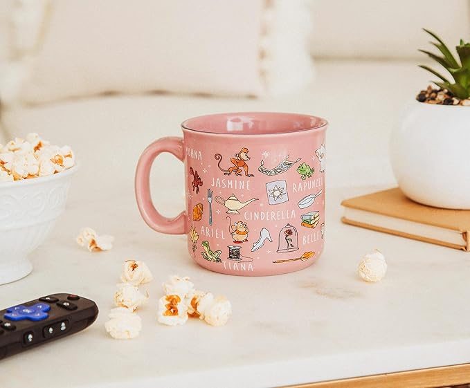 Disney Princess Icons Ceramic Camper Mug | BPA-Free Travel Coffee Cup For Espresso, Caffeine, Cocoa, Beverages | Home & Kitchen Essentials | Cute Gifts and Collectibles | Holds 20 Ounces | BPA-Free, For Espresso, Caffeine, Cocoa, Beverages
