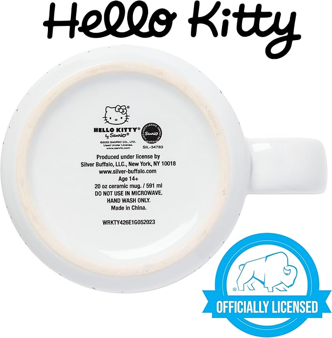 Silver Buffalo Sanrio Hello Kitty Red Bow Glitter Ceramic Camper Mug, 20 Ounces