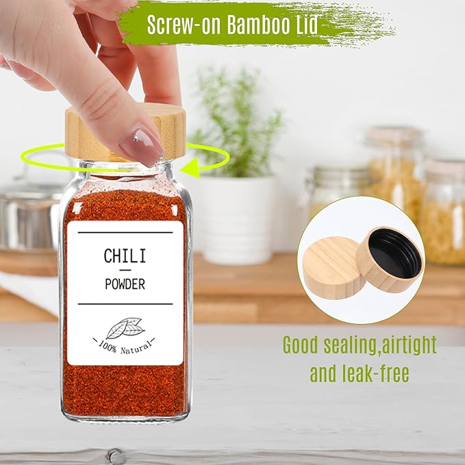 Keketin 6 oz Glass Spice Jars with Bamboo Lids, 24 Pack Empty Seasoning Bottles with Airtight Shaker Lids and Labels