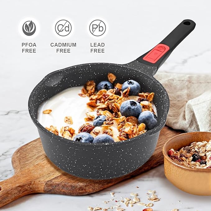 Non Stick Sauce Pan, 2.5 Qt Saucepan with Lid, Nonstick Sauce Pot & Saucepan with Pour Spout, Detachable Handle Milk Pan Pasta Pot, Mini Cooking Pot Induction Compatible, Oven Safe, PFOA Free